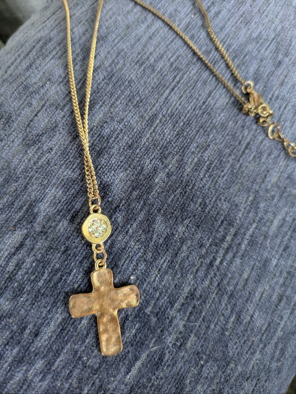 Vintage Cross Pendant Necklace with Crystal Accent